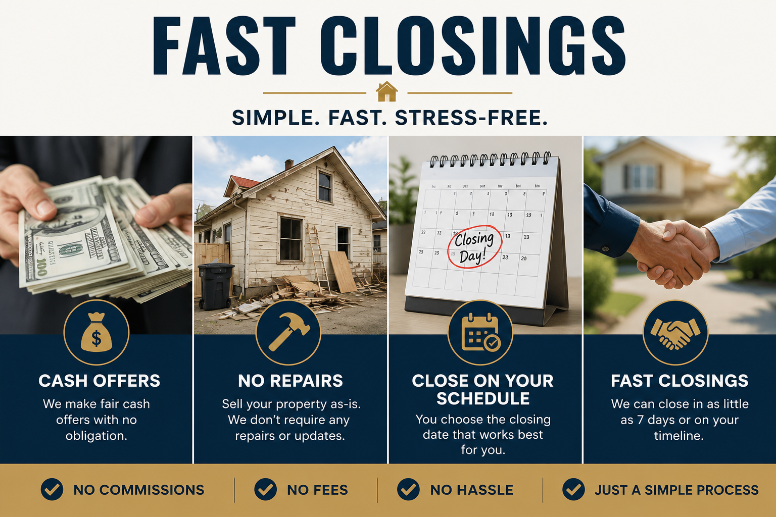 Fast property closings with fair cash offers, no repairs required, and flexible closing dates from EZ Casa Buyer.